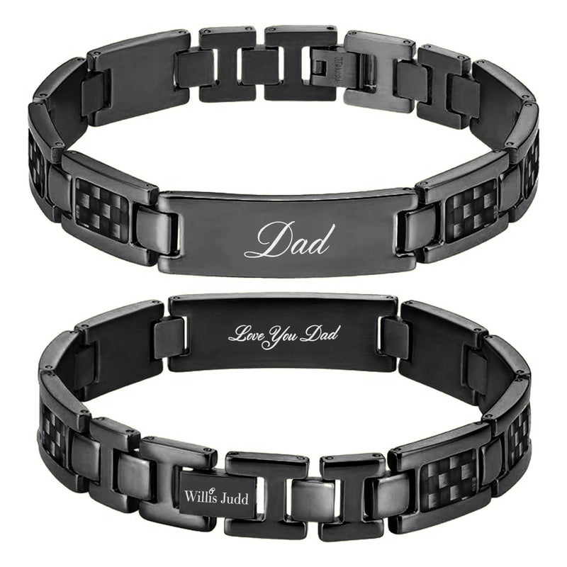Willis Judd Mens DAD Titanium Bracelet Engraved Love You Dad Carbon Fiber Adjusting Tool & Gift Box Included - Image 1